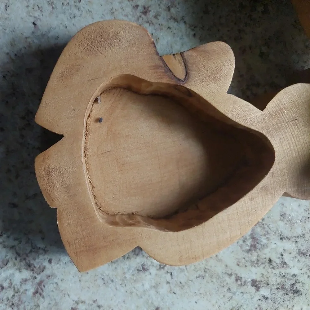 Wooden handmade carved teddy bear Holding a heart trinket box! Valentines Day